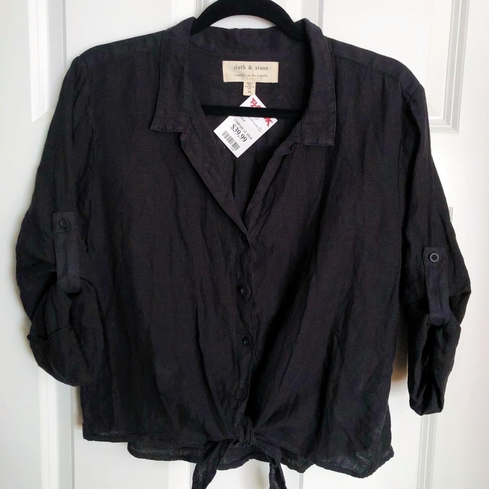 Cloth & Stone 100% Linen Cropped Shirt M